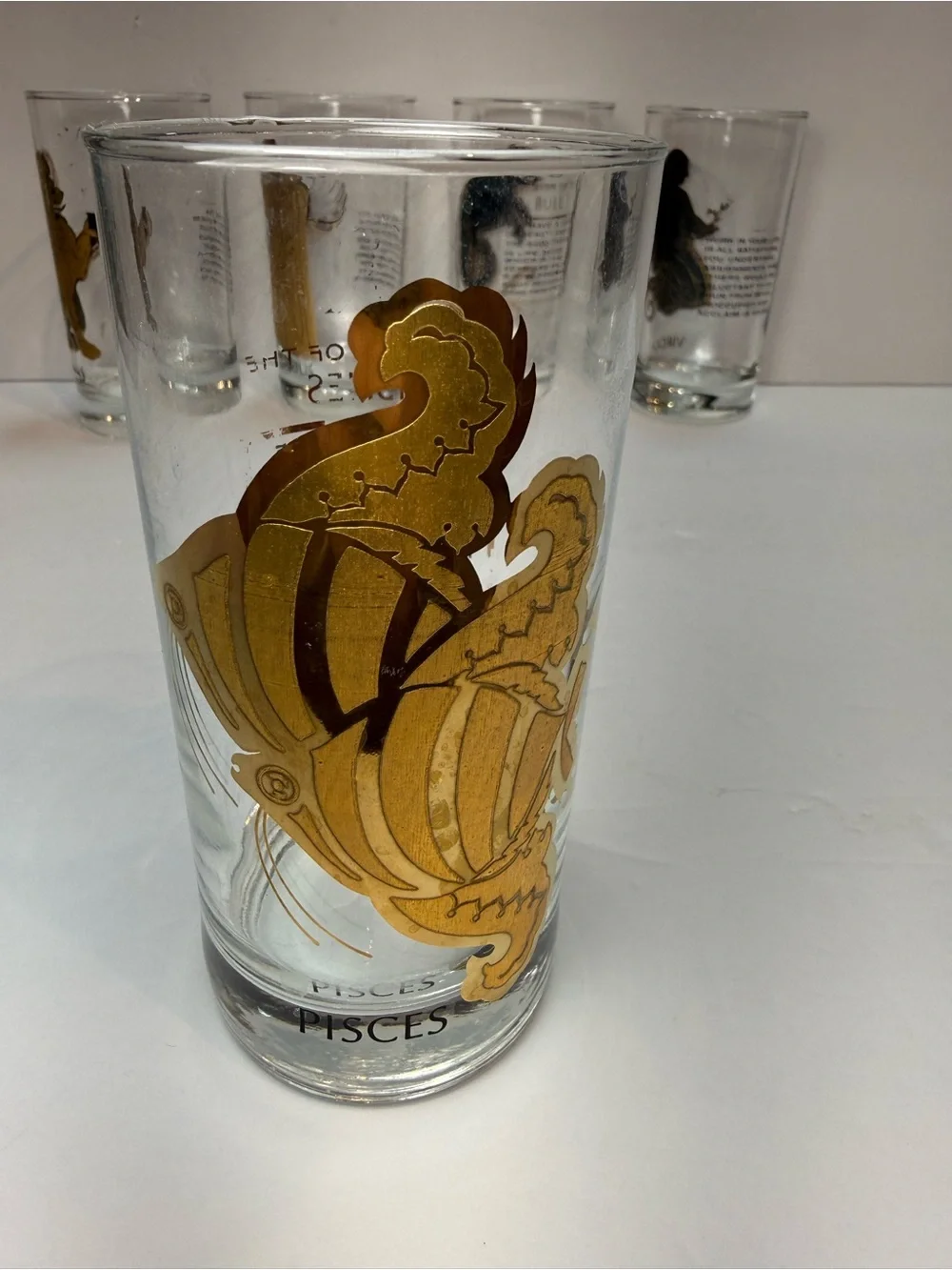 Vintage MCM Hocking 22K Gold Zodiac Highball Glass Tumblers Set of 5 - Picture 10 of 12